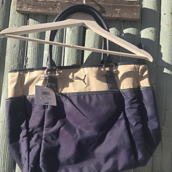 Puma Handbags - Puma Women's Navy and Beige Tote Bag